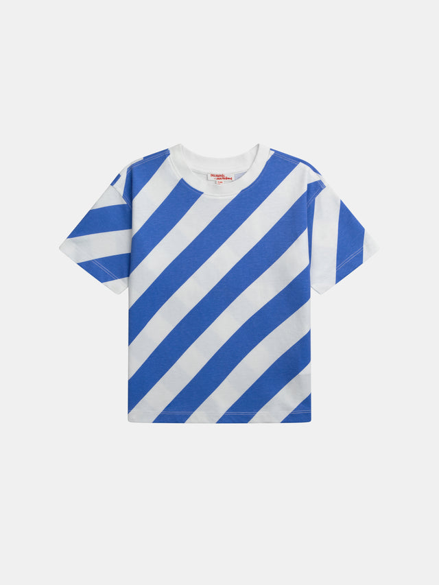 Gestreiftes ecru-blaues Kurzarm-T-Shirt für Jungen