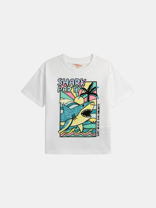 Weißes T-Shirt mit Hai-Animation für Jungen