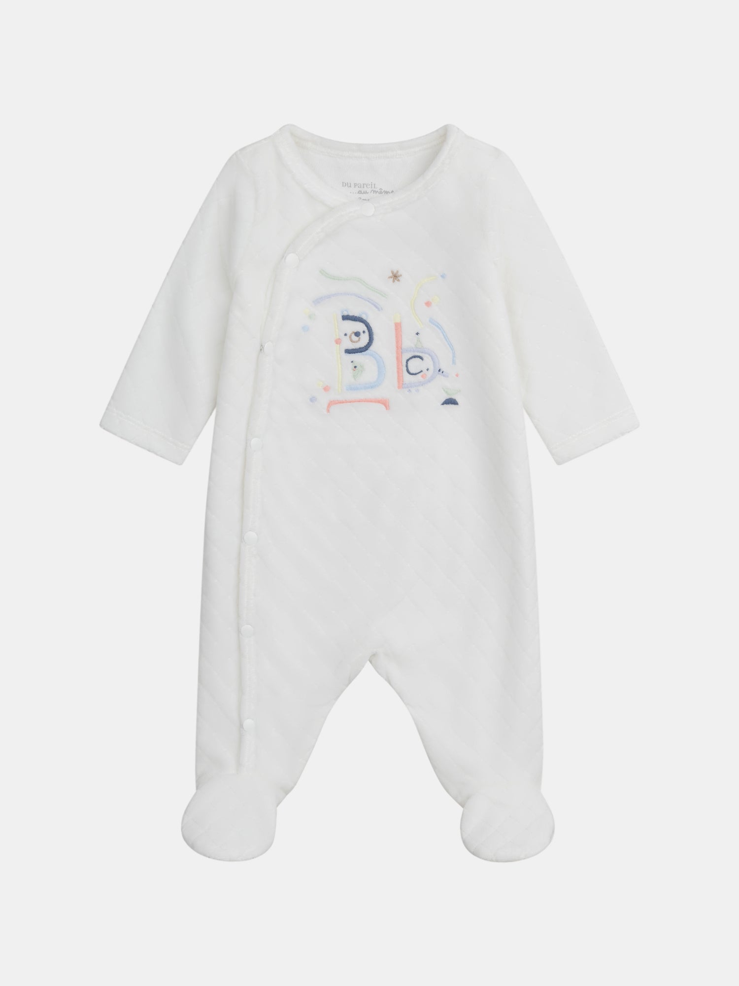 Strampelanzug zur Geburt mit farbiger Stickerei