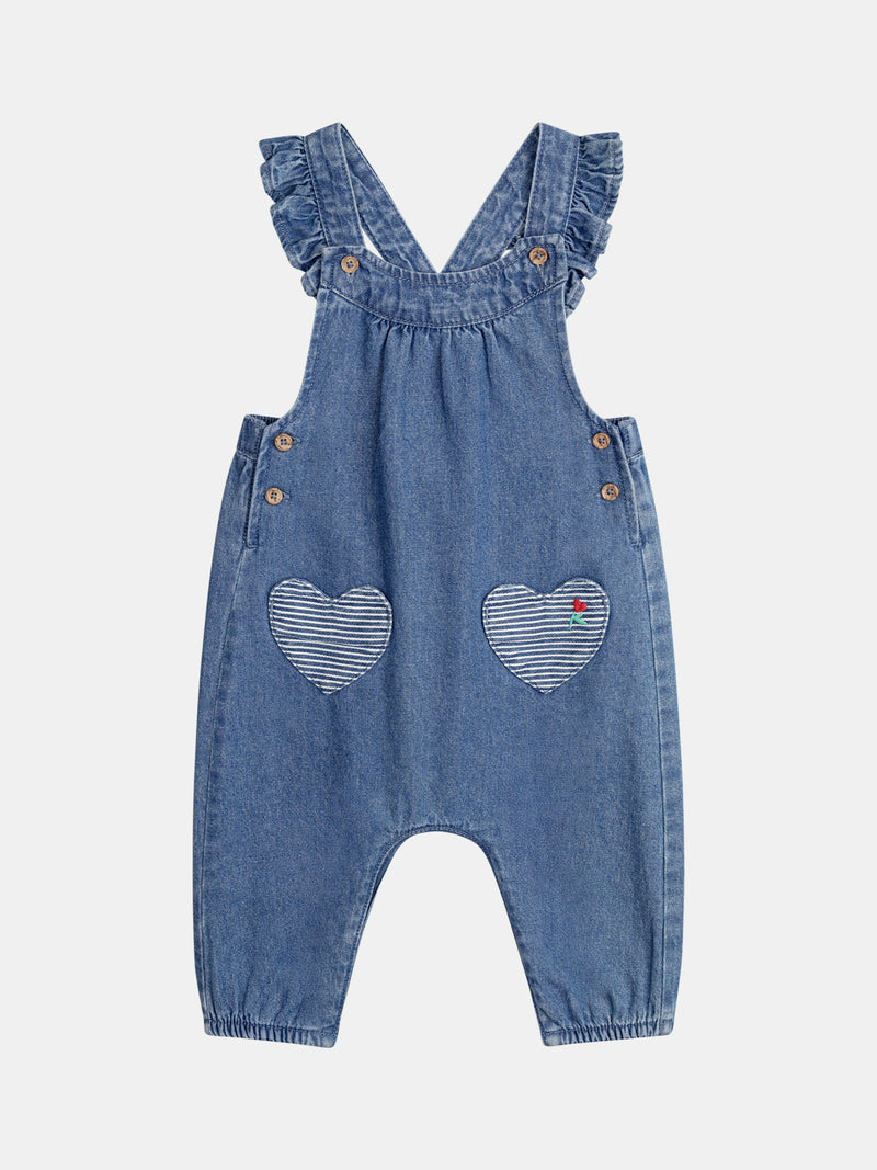 Denim-Overalls mit bestickten Herz-Taschen für Mädchen