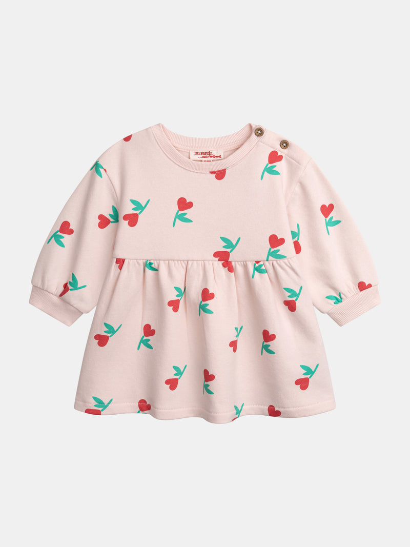 Rosa Kleid mit Blumen-Herz-Druck für Mädchen