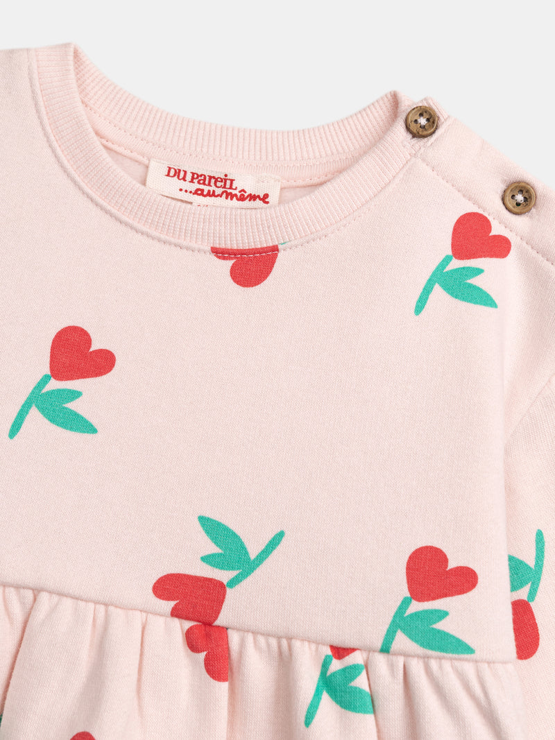 Rosa Kleid mit Blumen-Herz-Druck für Mädchen