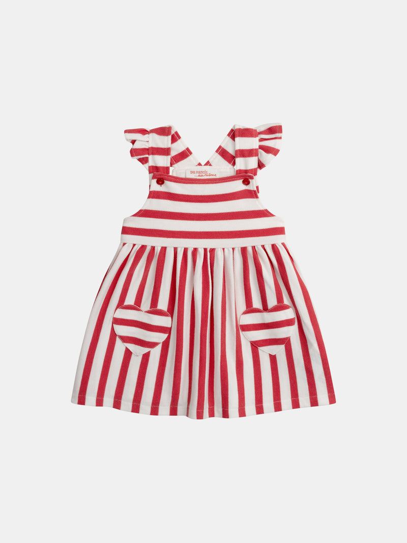 Rot-weiß gestreiftes Kleid mit Herz-Taschen für Baby Mädchen