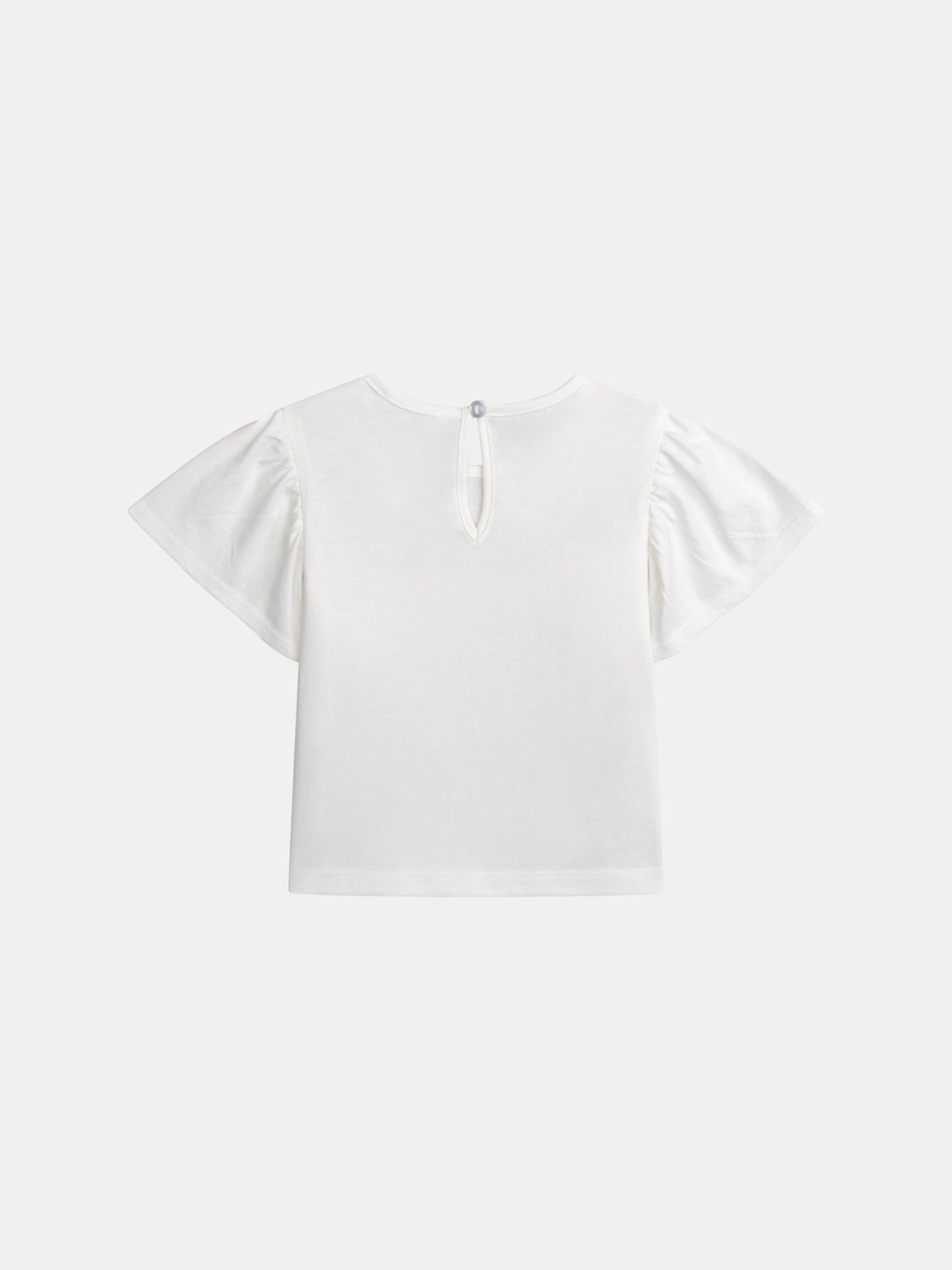 T-shirt brodé à fleurs écru avec manches volantées pour bébé fille