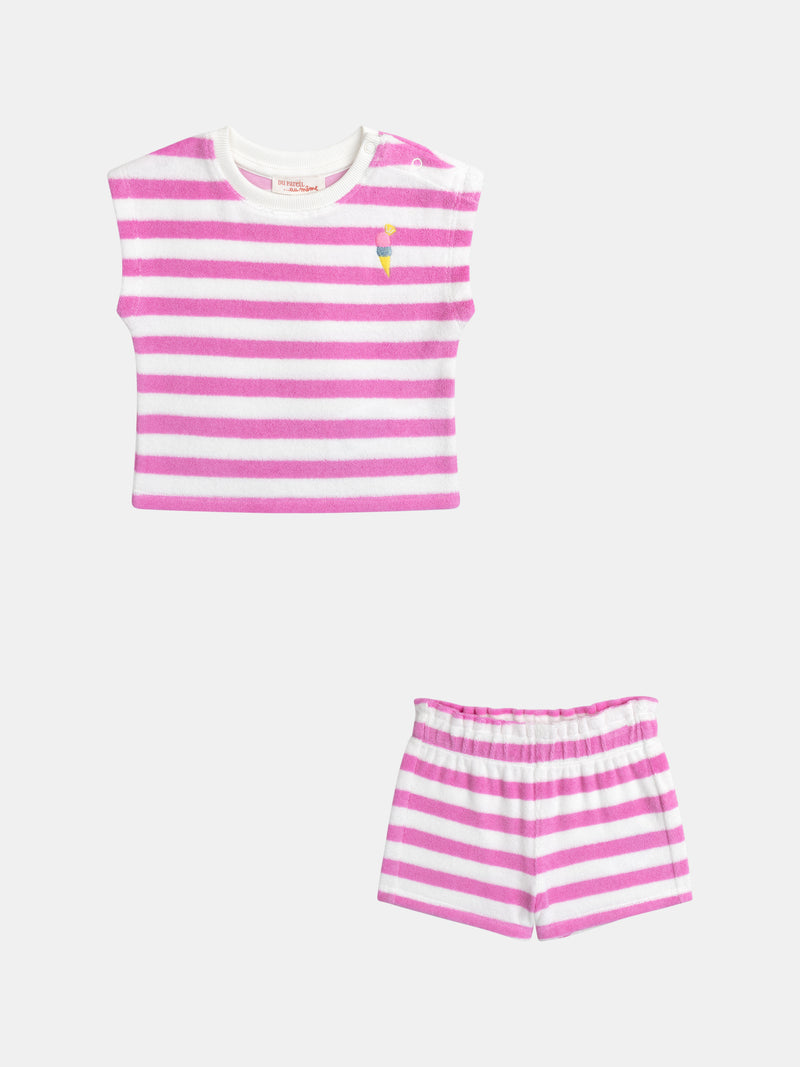 Gestreiftes Set in Rosa und Weiß für Baby Mädchen