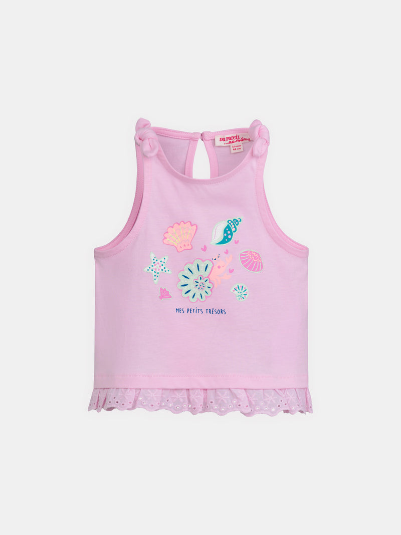 Pastellrosa Tanktop mit bestickten Details für Mädchen