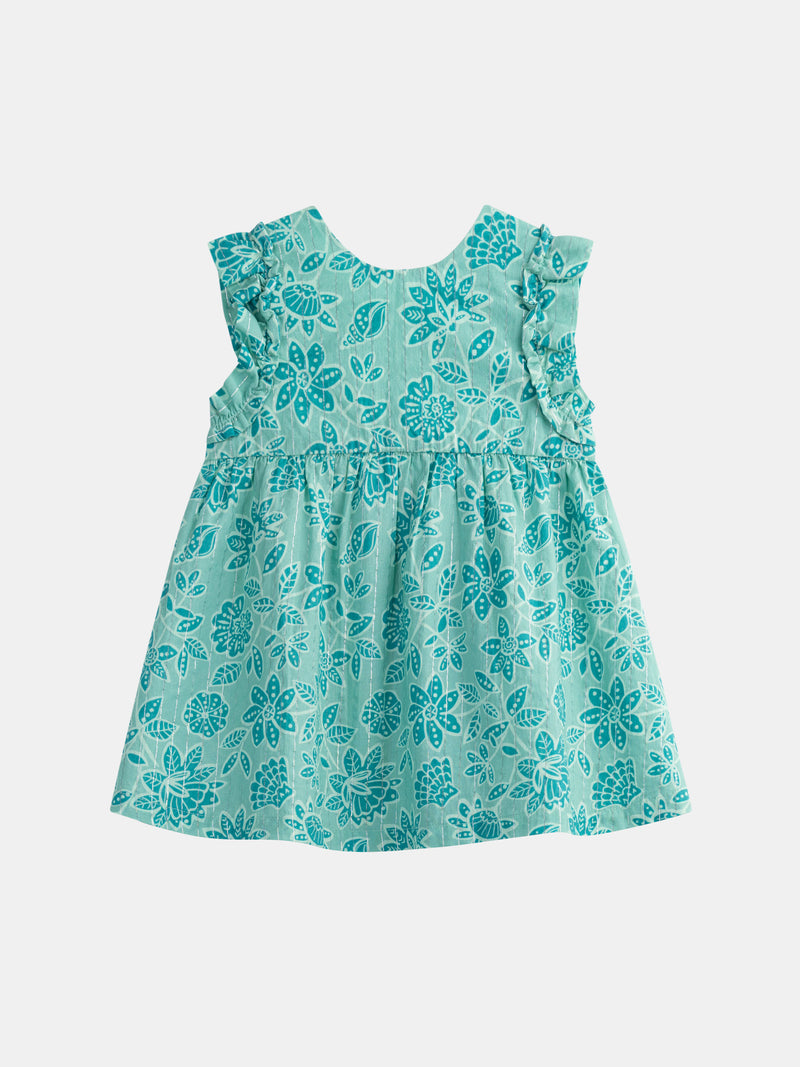 Wassergrün, komplett gemustertes Blumenkleid für Mädchen