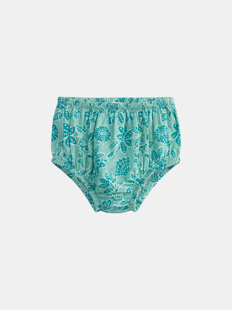 Wassergrün, komplett gemustertes Blumenkleid für Mädchen