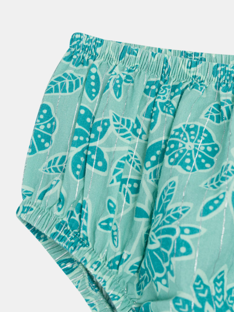 Wassergrün, komplett gemustertes Blumenkleid für Mädchen