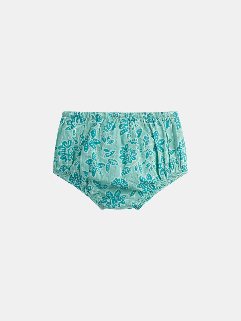Wassergrün, komplett gemustertes Blumenkleid für Mädchen