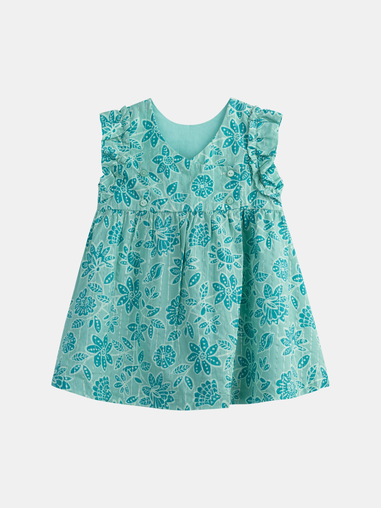 Wassergrün, komplett gemustertes Blumenkleid für Mädchen