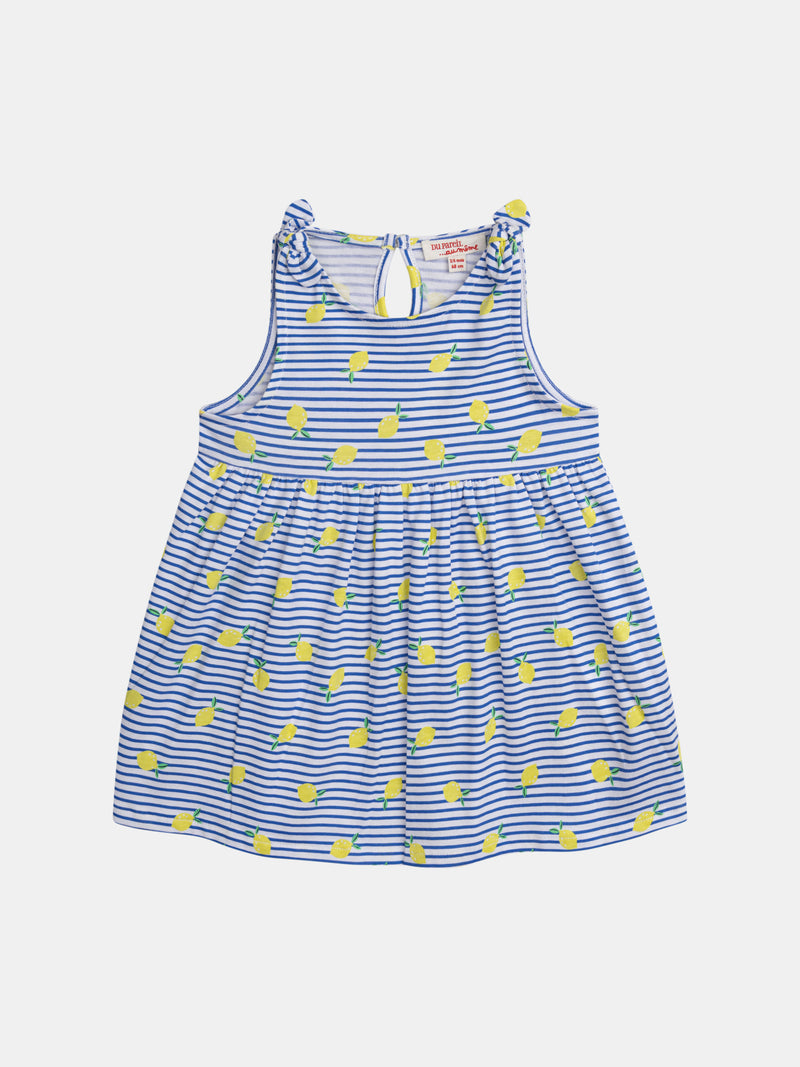 Blau-weiße gestreifte Kleid mit Zitronenmotiv für Mädchen