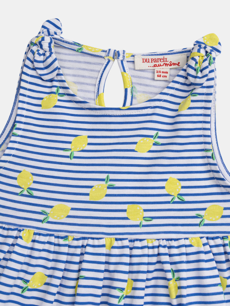 Blau-weiße gestreifte Kleid mit Zitronenmotiv für Mädchen