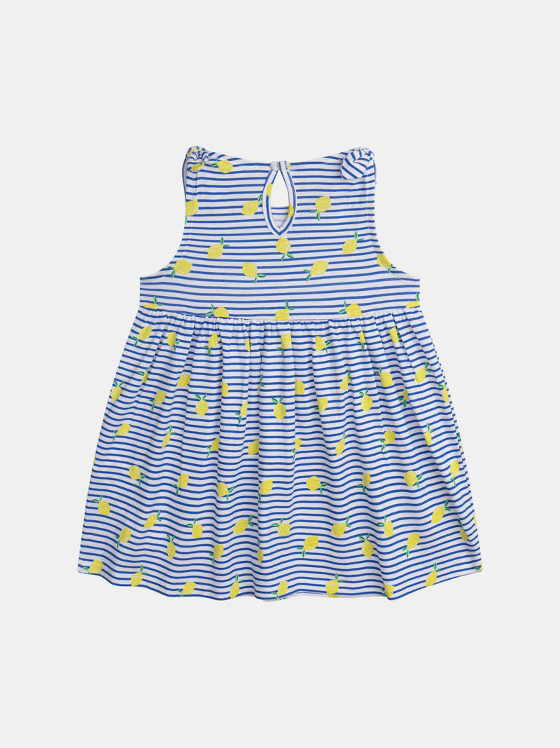 Blau-weiße gestreifte Kleid mit Zitronenmotiv für Mädchen