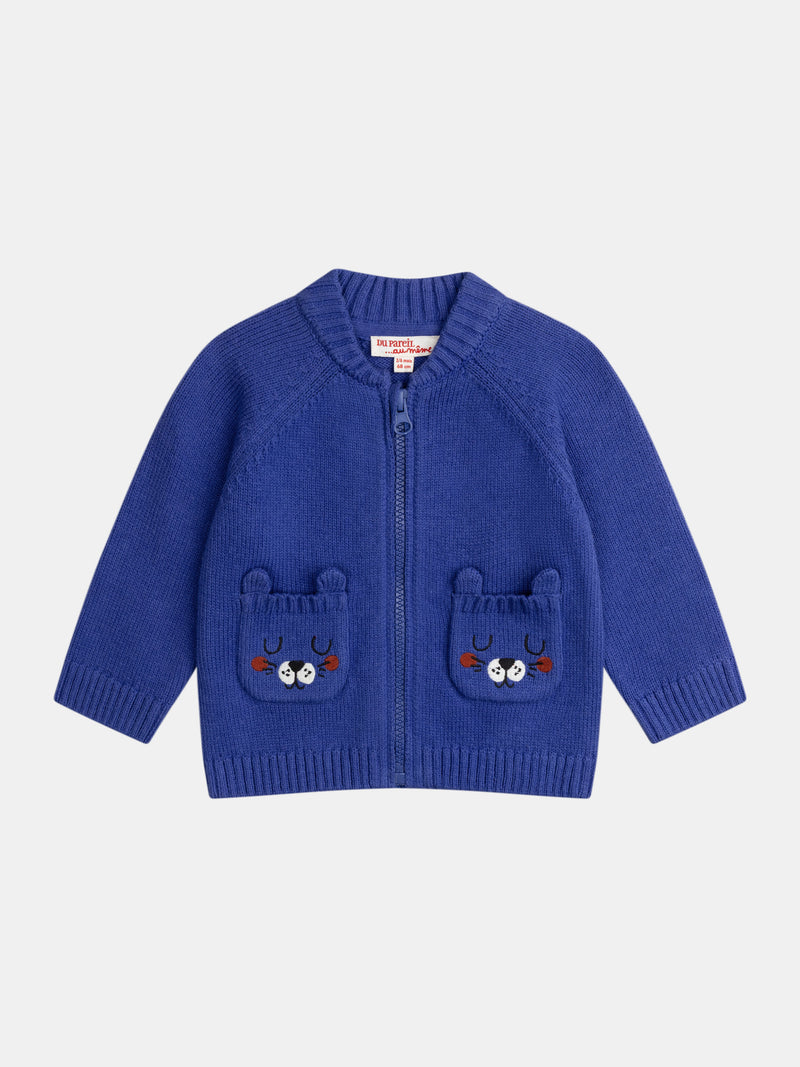 Blauer Tiger Strickweste für Baby Jungen