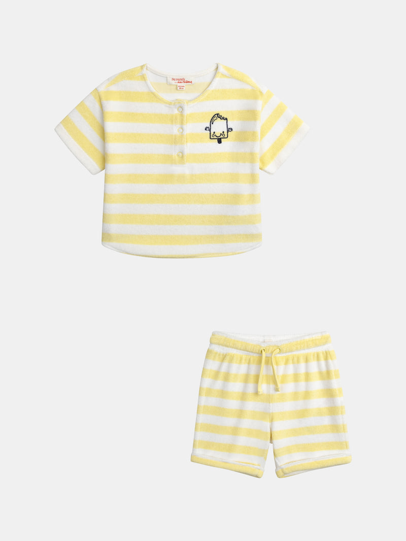 Gestreiftes T-Shirt- und Shorts-Set in Gelb für Jungen