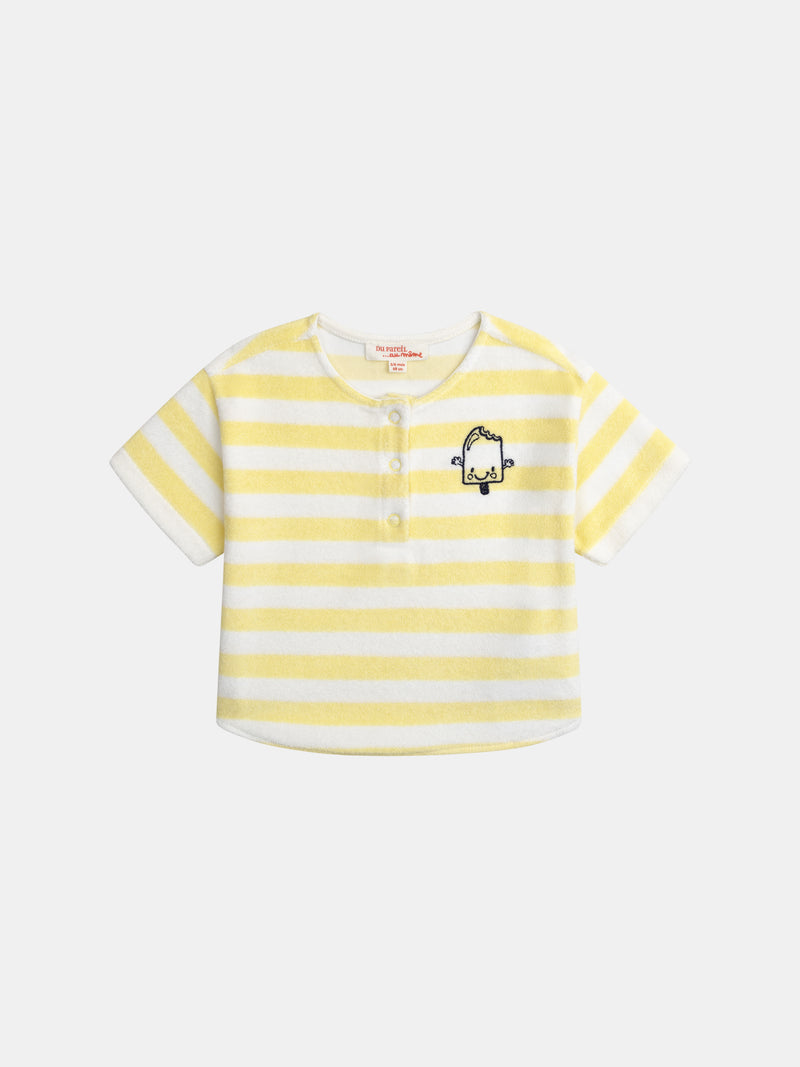 Gestreiftes T-Shirt- und Shorts-Set in Gelb für Jungen