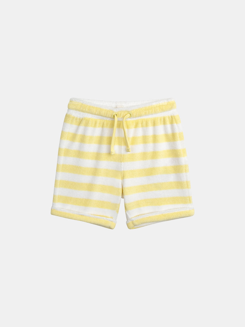 Gestreiftes T-Shirt- und Shorts-Set in Gelb für Jungen