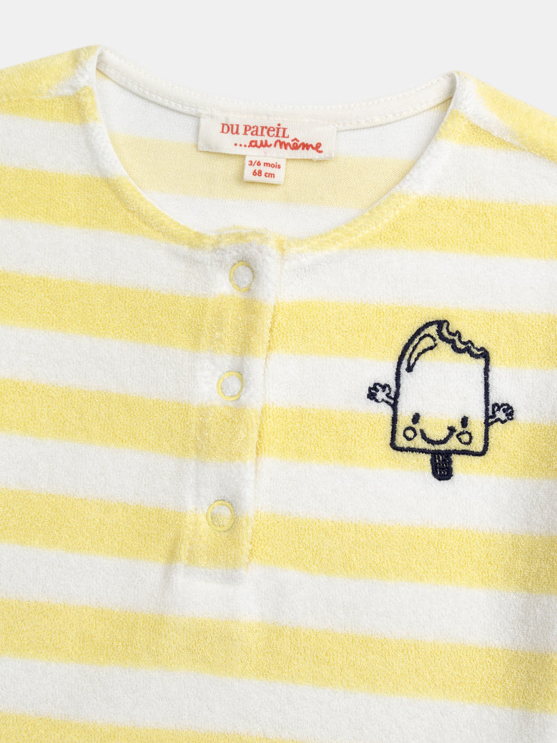 Gestreiftes T-Shirt- und Shorts-Set in Gelb für Jungen
