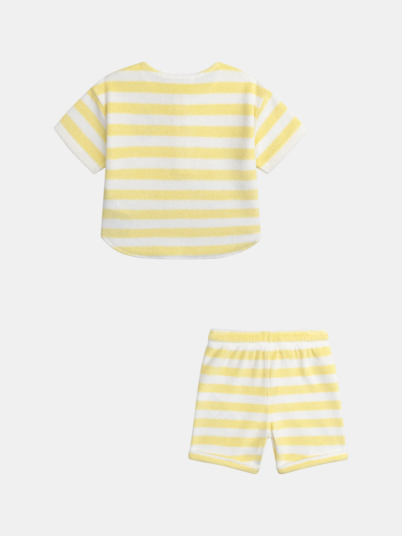 Gestreiftes T-Shirt- und Shorts-Set in Gelb für Jungen
