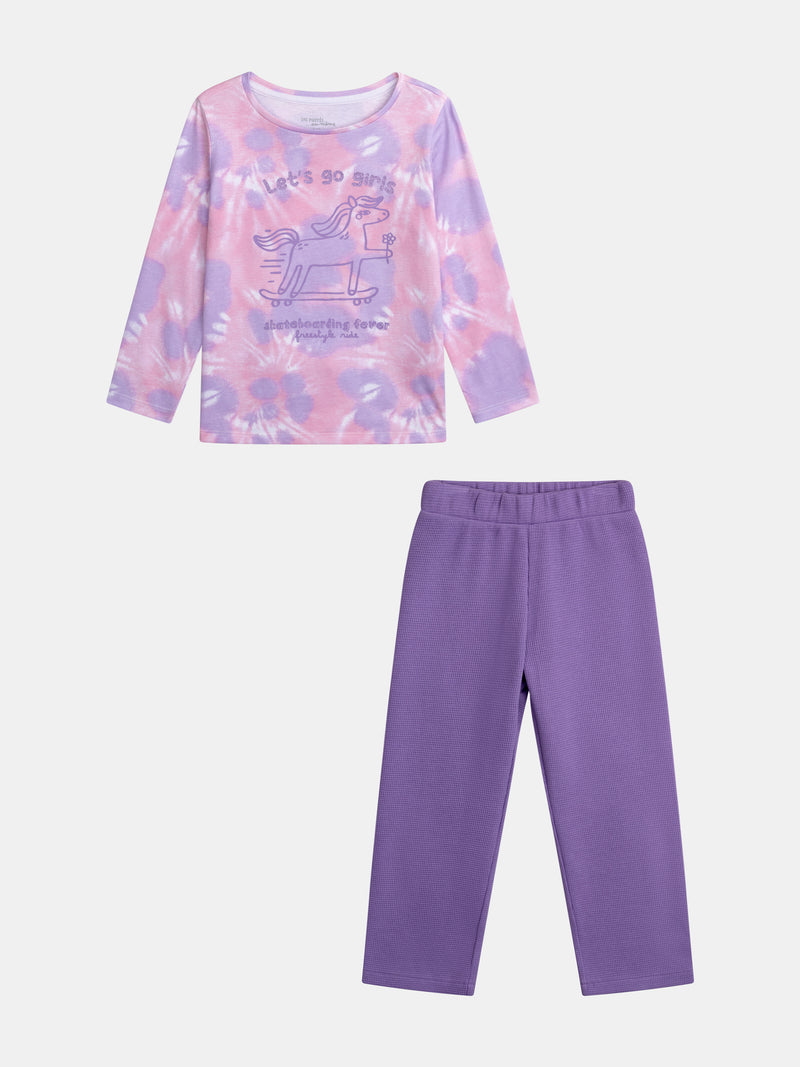 Lila Tie-Dye-Pyjama mit 'Pony Skateboarding Fever' Motiv für Mädchen