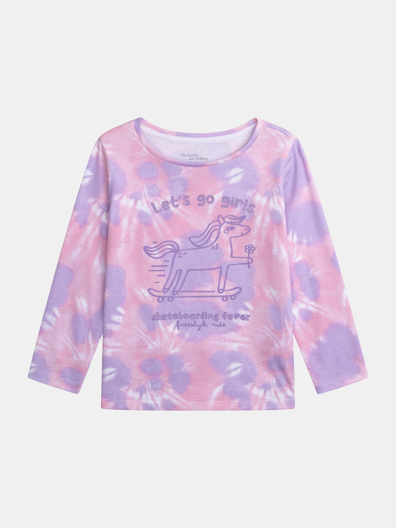 Lila Tie-Dye-Pyjama mit 'Pony Skateboarding Fever' Motiv für Mädchen