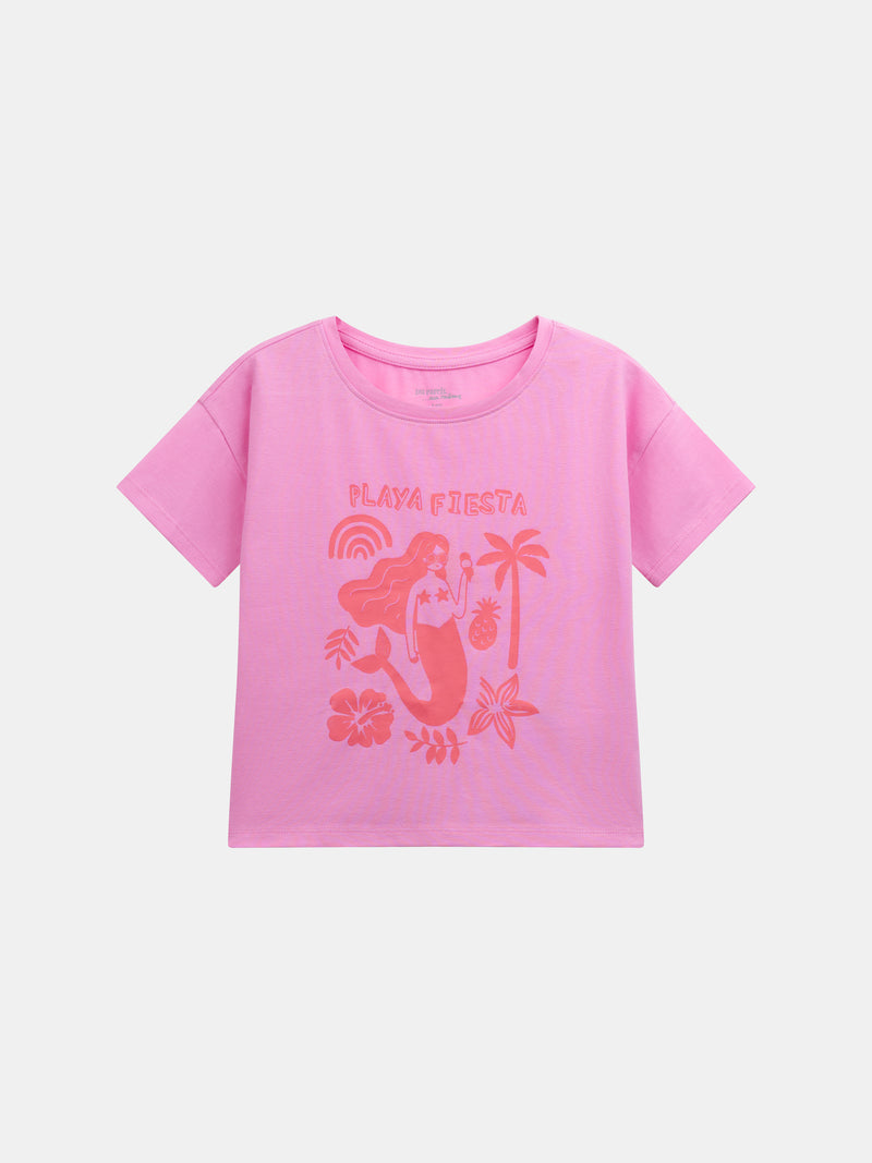 Kurzer pinker Pyjama mit "Playa Fiesta"-Druck für Mädchen