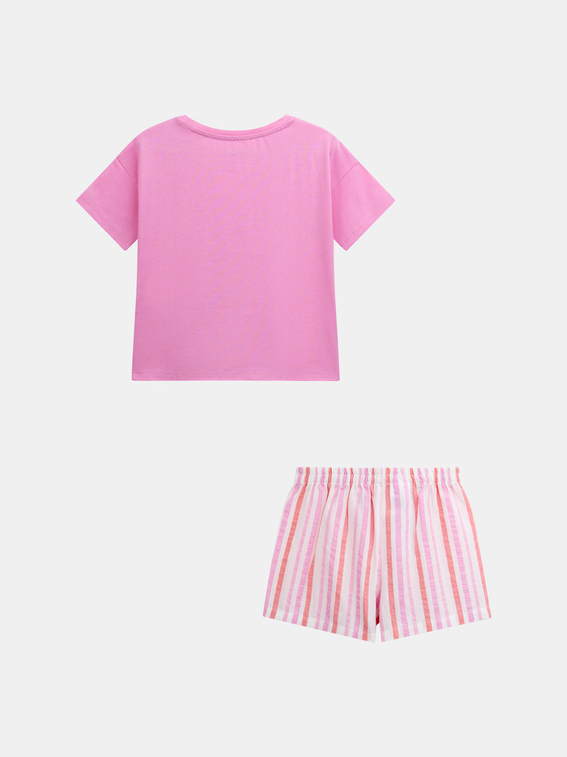 Kurzer pinker Pyjama mit "Playa Fiesta"-Druck für Mädchen
