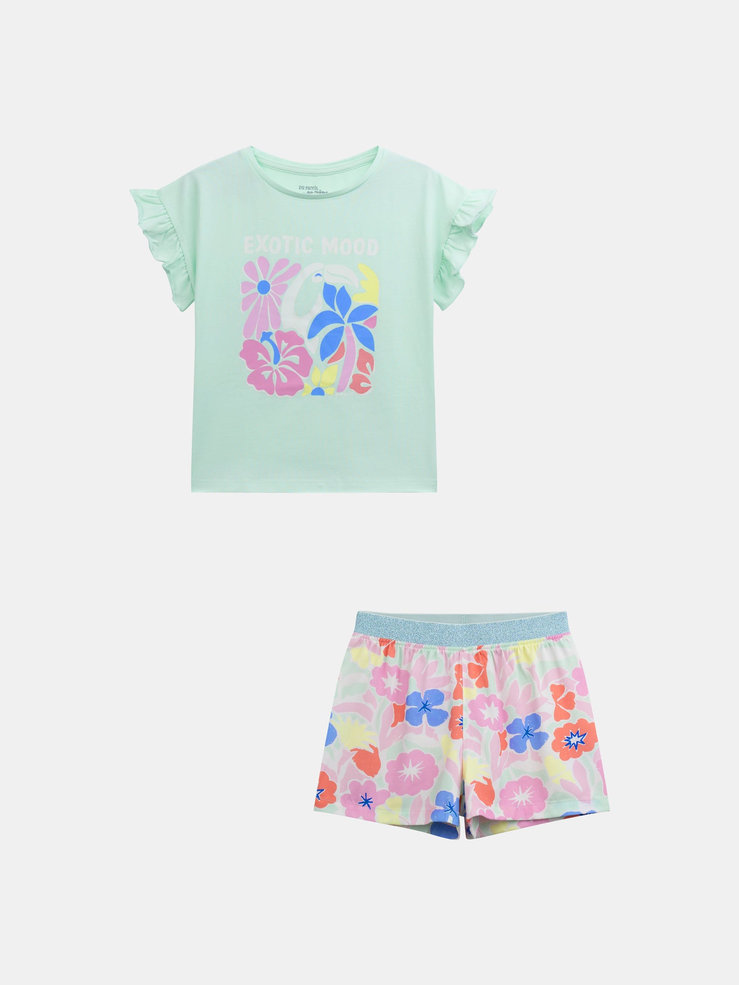 Kurzarm-Pyjama mit phosphoreszierendem "Exotic Mood"-Druck für Mädchen