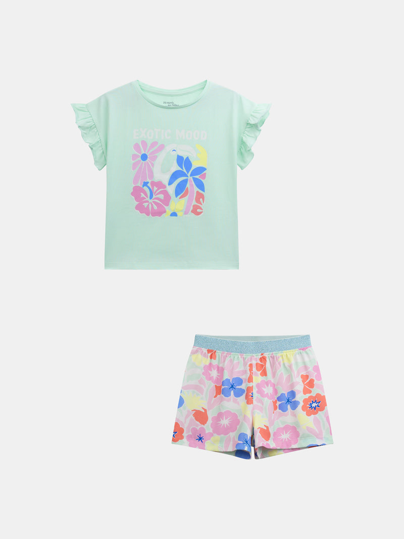 Kurzarm-Pyjama mit phosphoreszierendem "Exotic Mood"-Druck für Mädchen