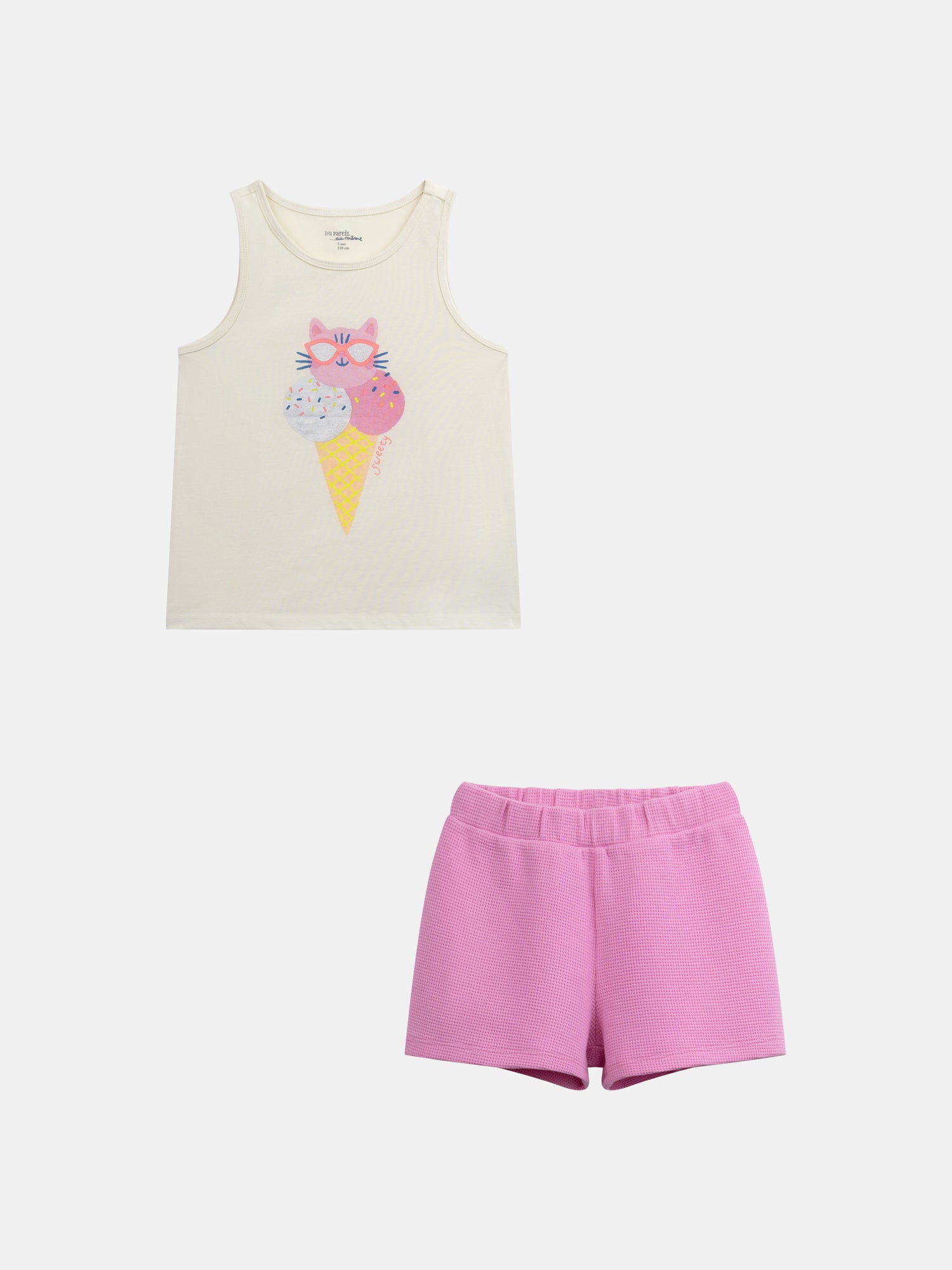 Ärmelloses Pyjama mit "Ice Cream Cat"-Druck für Mädchen