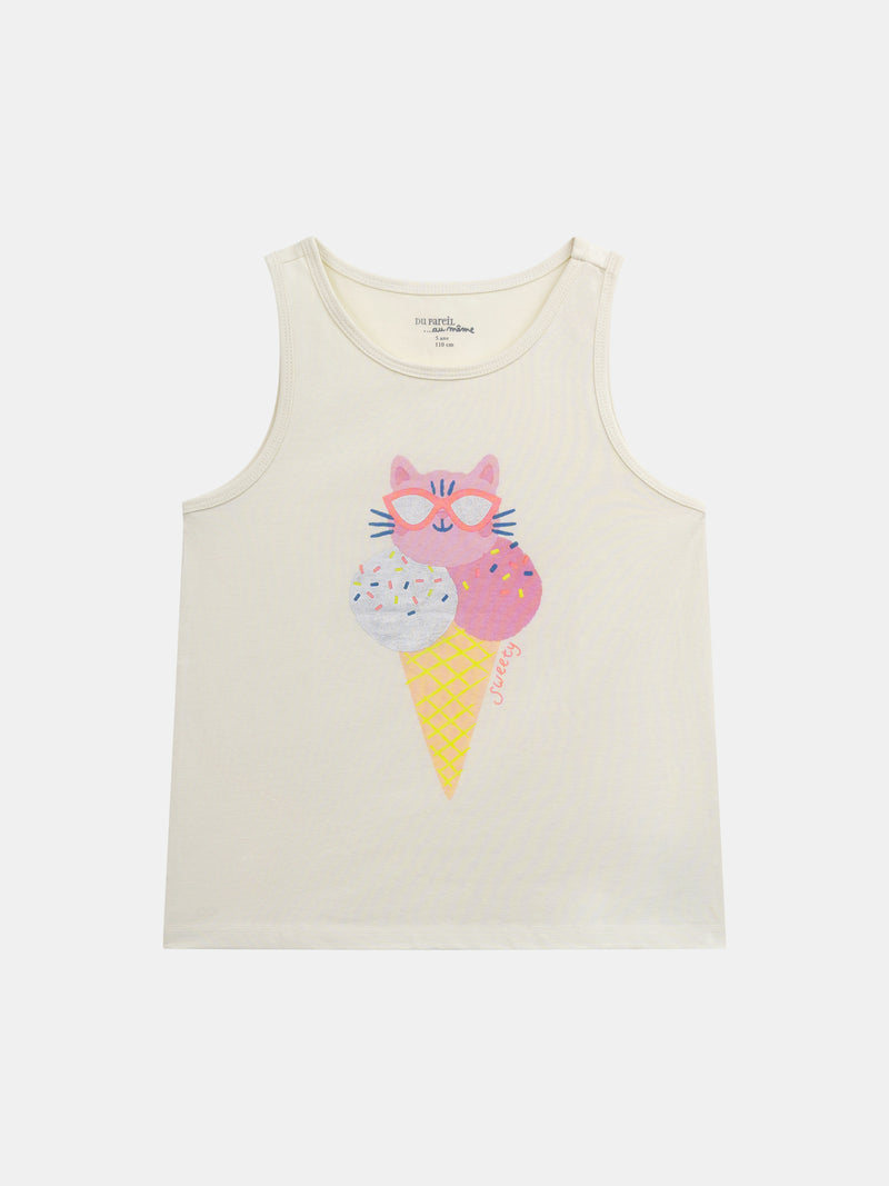 Ärmelloses Pyjama mit "Ice Cream Cat"-Druck für Mädchen