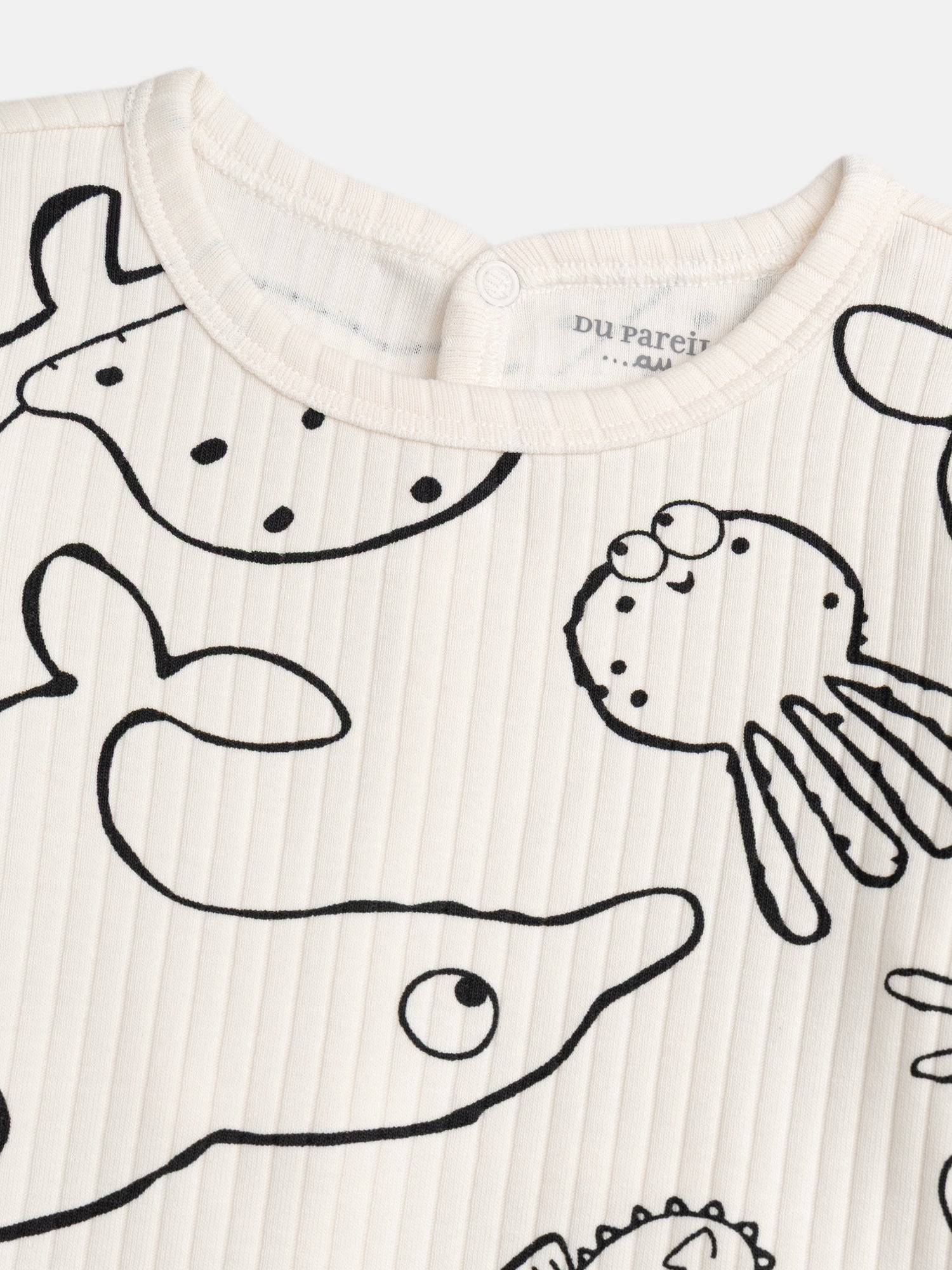 Grenouillère écrue avec imprimé intégral "Animaux Marins" pour bébé garçon