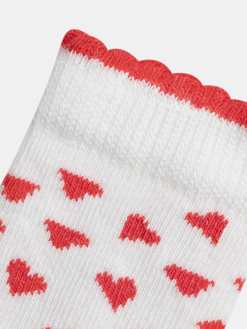 Ecru Socken mit roten Herzen für Mädchen