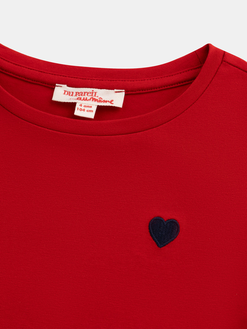 Robe rouge broderie coeur pour fille