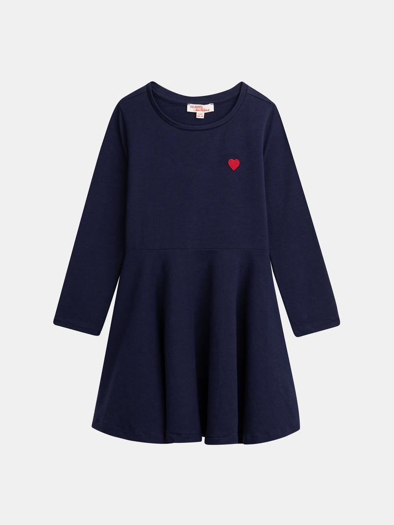 Robe marine broderie coeur pour fille