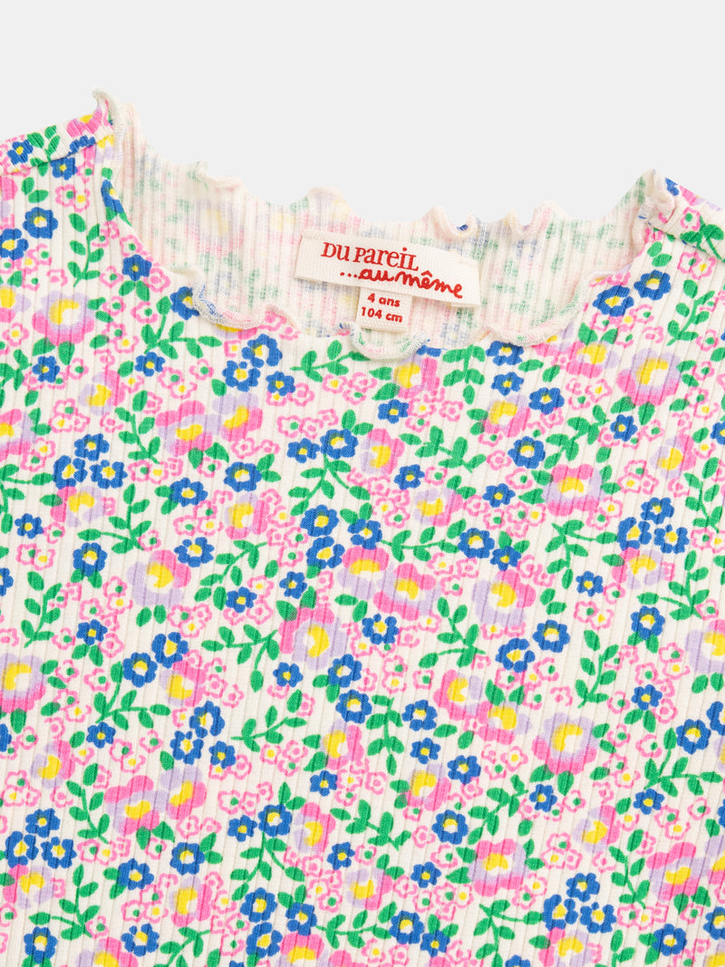 T-shirt écru à manches longues et imprimé floral pour fille