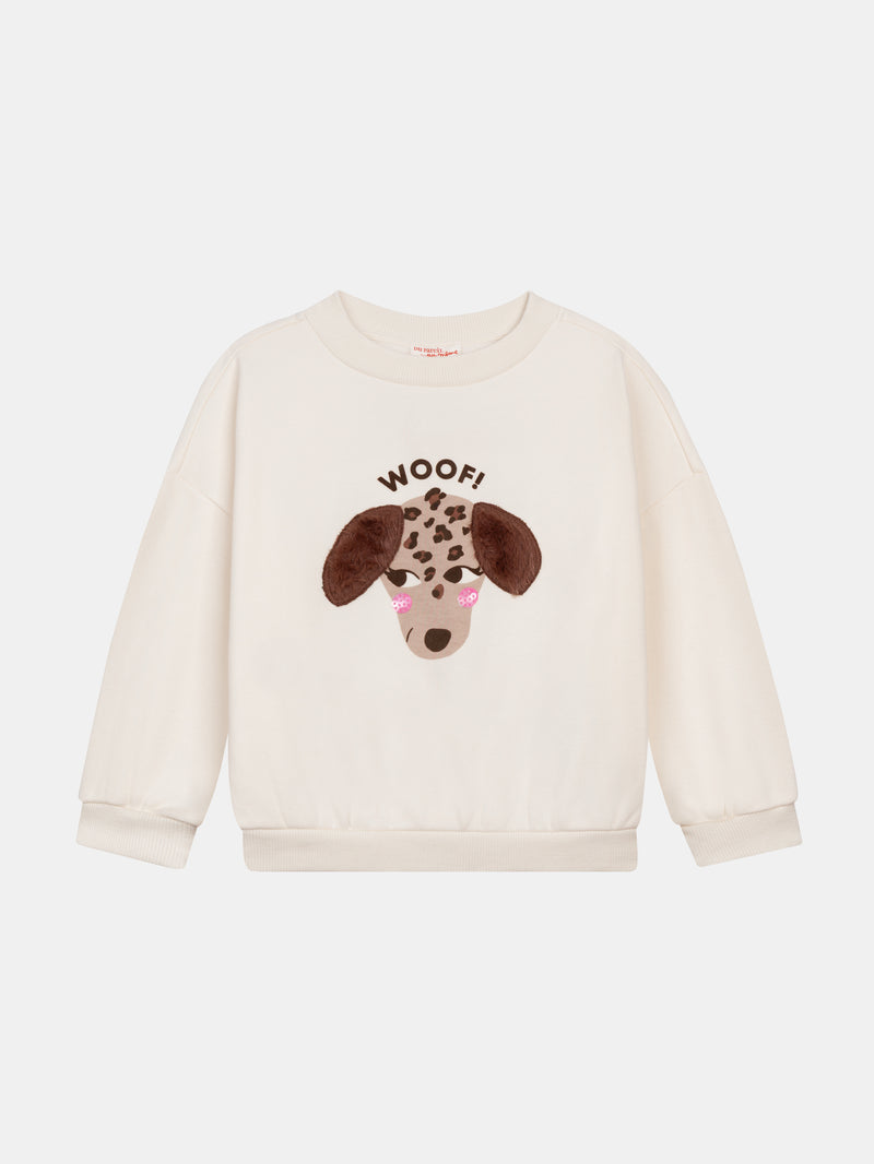 Cremefarbener Sweater mit Hundeanimation für Mädchen