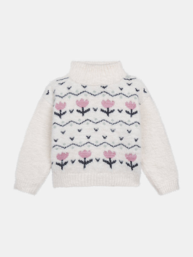 Strickpullover aus Fleece-Garn mit fantasievollen Motiven