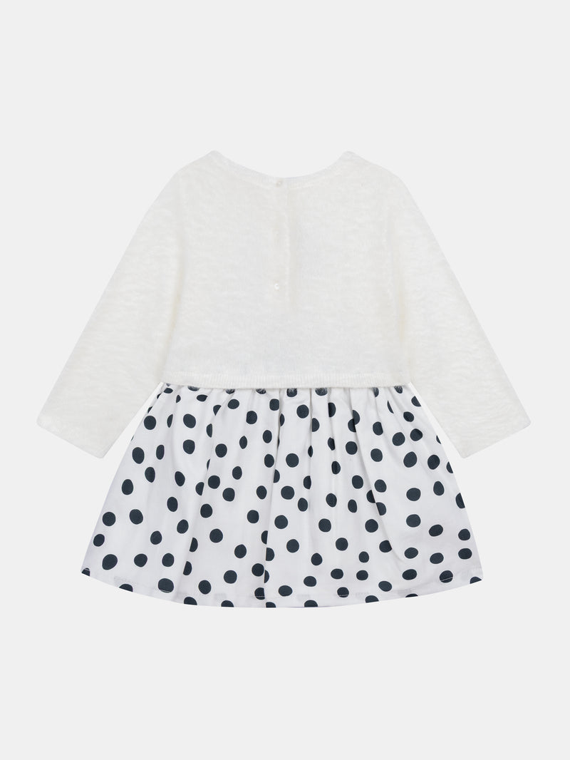 Robe effet 2-en-1 en maille moelleuse et jupe à pois pour bébé fille