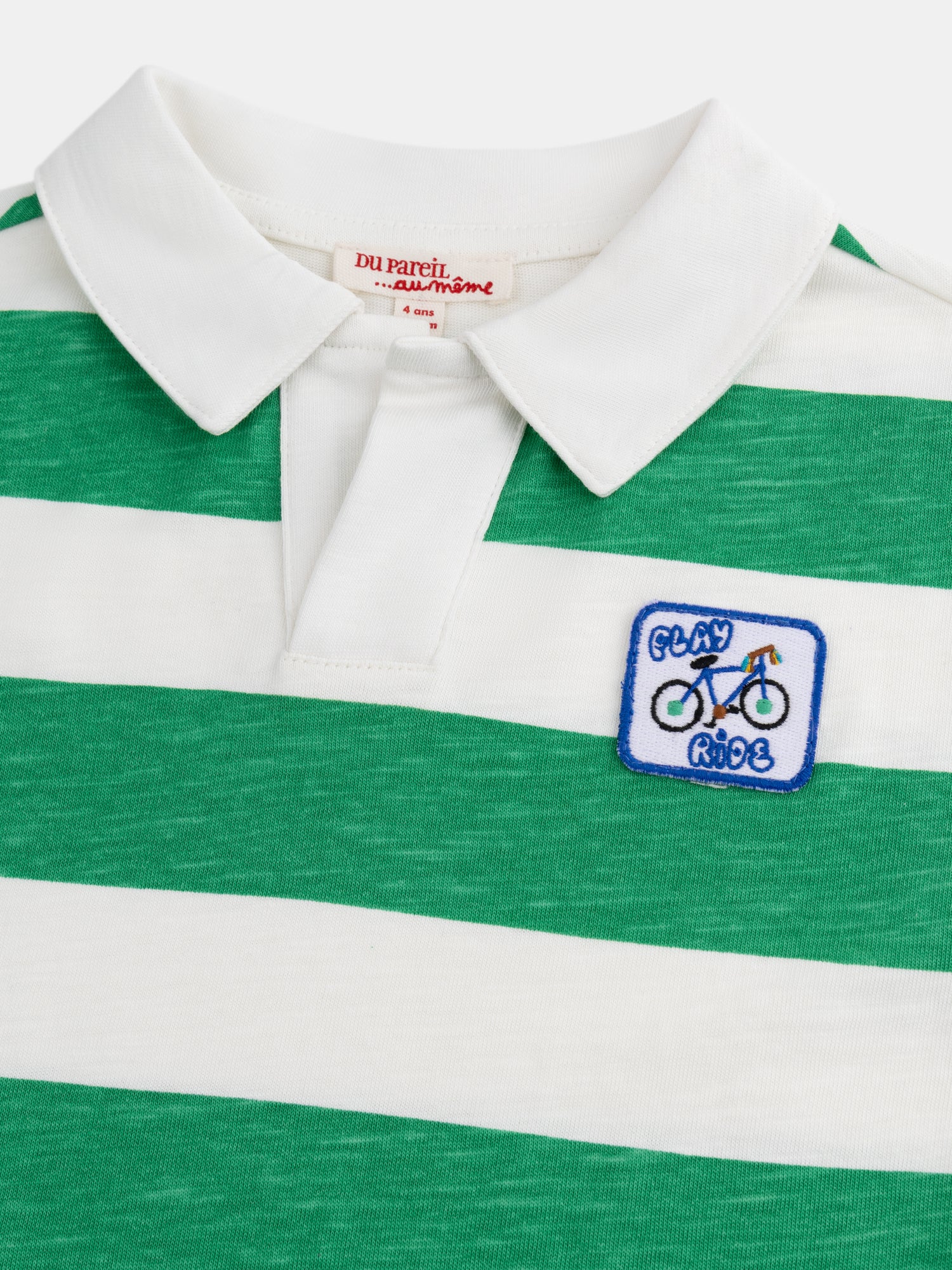 Ecru Polo T-Shirt mit grünen Streifen für Jungen