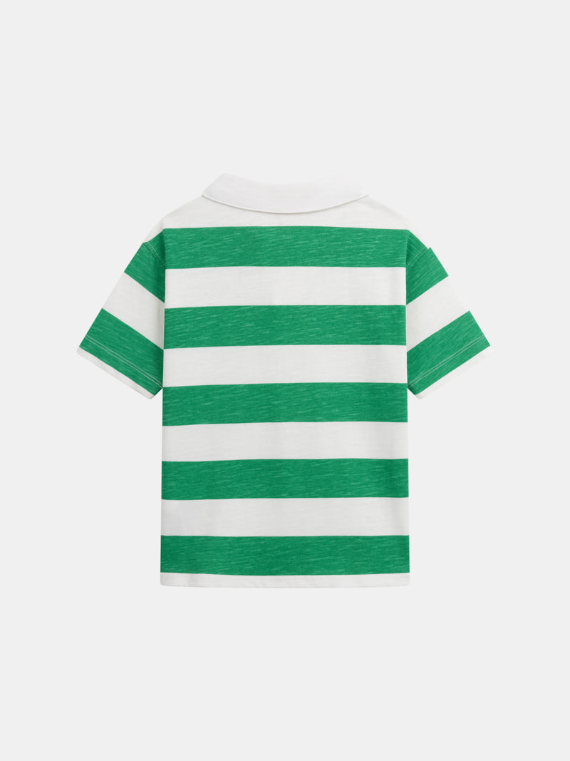 Ecru Polo T-Shirt mit grünen Streifen für Jungen