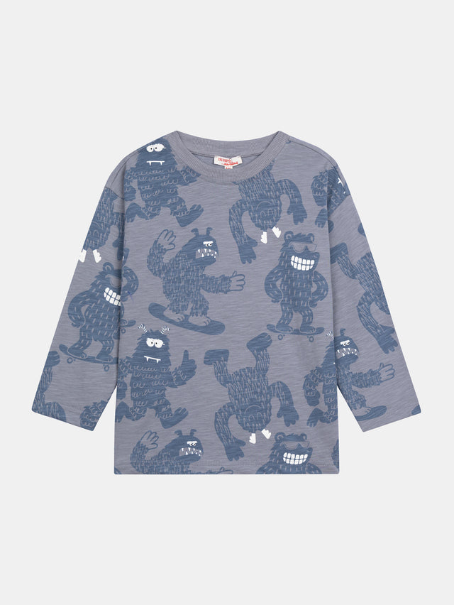 Blaues Langarmshirt mit Yeti-Druck für Jungen