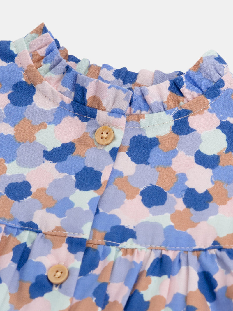 Bedrucktes Kleid mit Rüschkragen für Mädchen