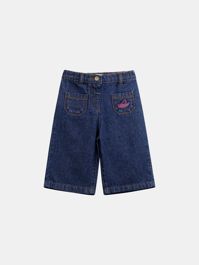 Pantalon en jean foncé brodé "ARTY SCHOOL" pour bébé fille