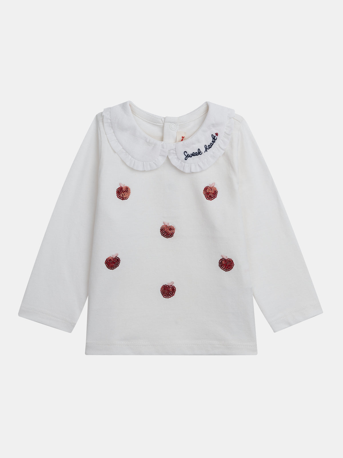 Brassière écru à col volanté et motifs pommes pour bébé fille