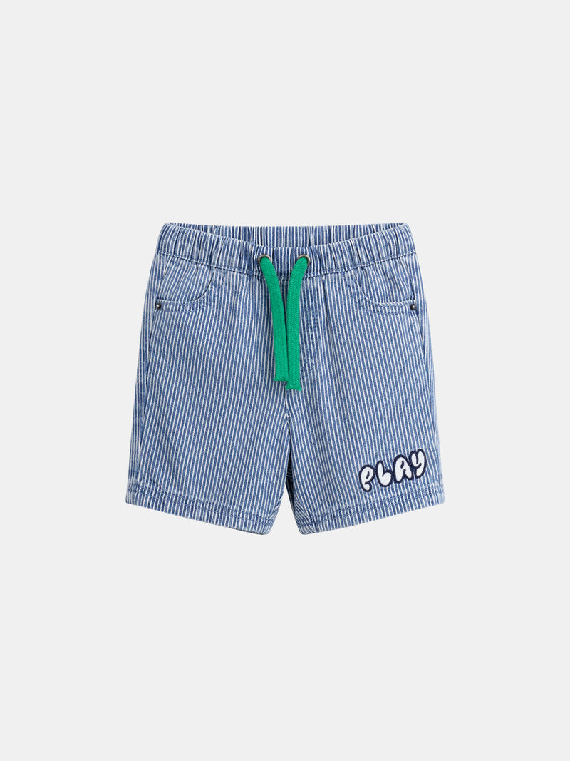 Gestreifter Denim-Shorts "Play" Blau und Ecru für Jungen