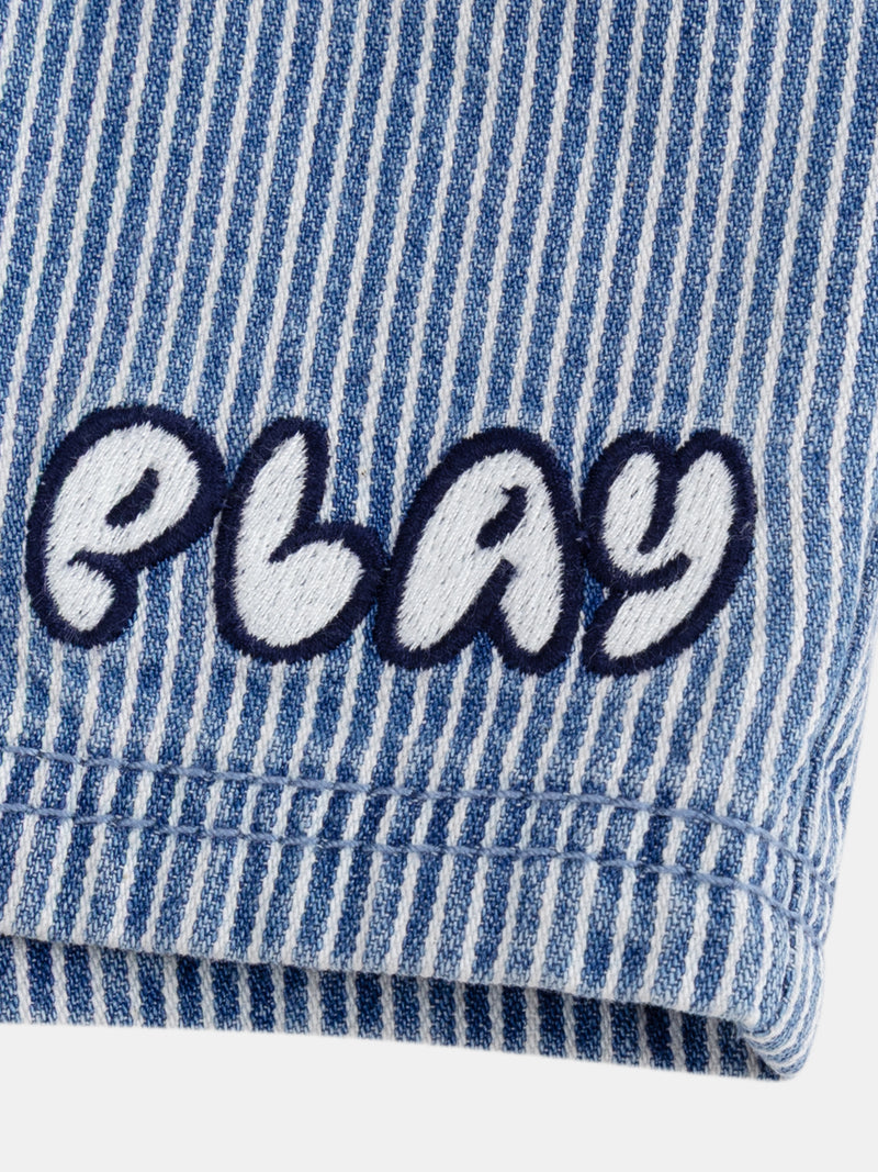 Gestreifter Denim-Shorts "Play" Blau und Ecru für Jungen