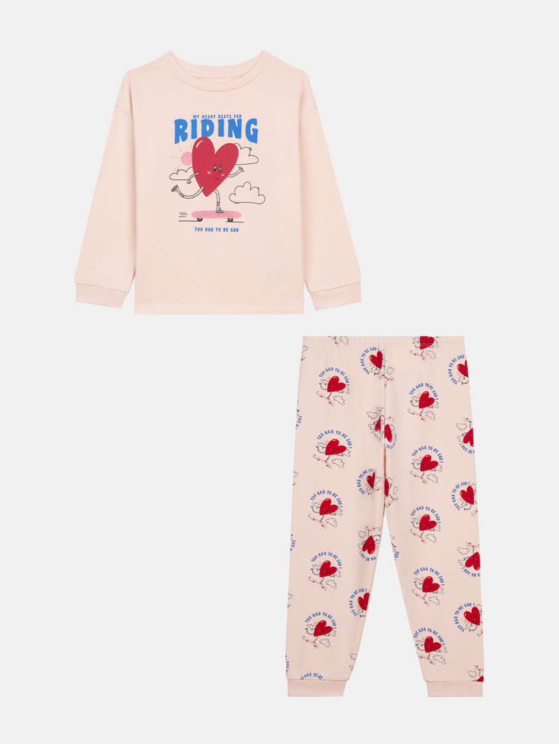 Rosa Fleece-Pyjama "My Heart Beats for Riding" für Mädchen