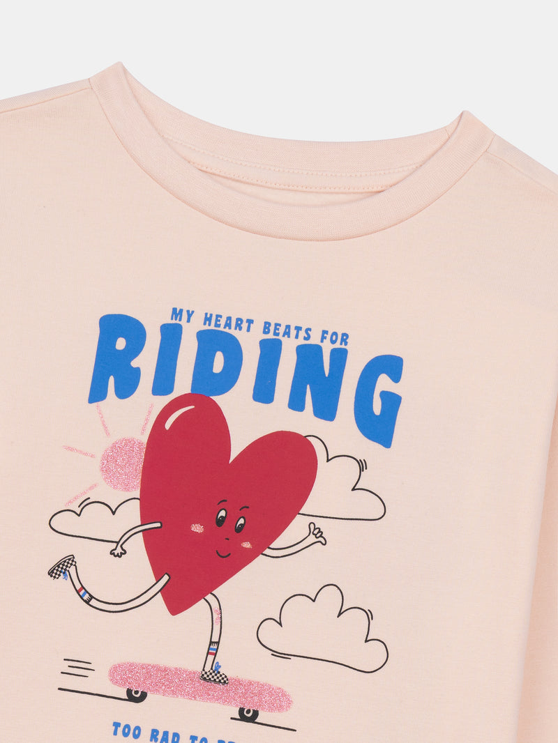 Rosa Fleece-Pyjama "My Heart Beats for Riding" für Mädchen
